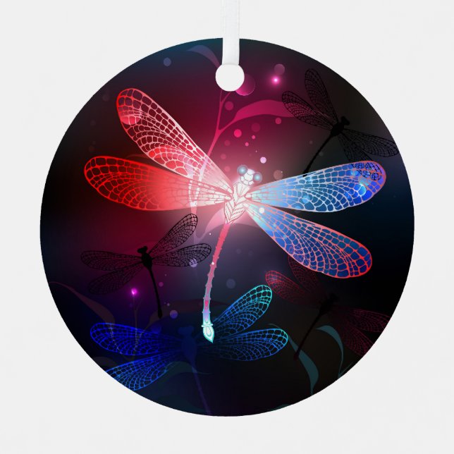 Glowing red dragonfly metal ornament (Front)