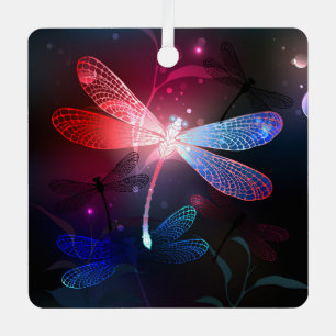 Glowing red dragonfly metal ornament