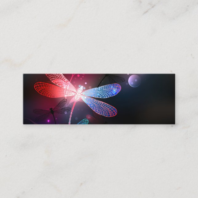 Glowing red dragonfly mini business card (Front)
