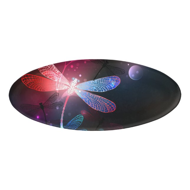 Glowing red dragonfly name tag (Front)