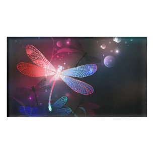 Glowing red dragonfly name tag