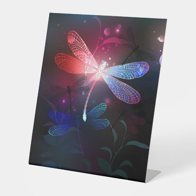 Glowing red dragonfly pedestal sign (Front)