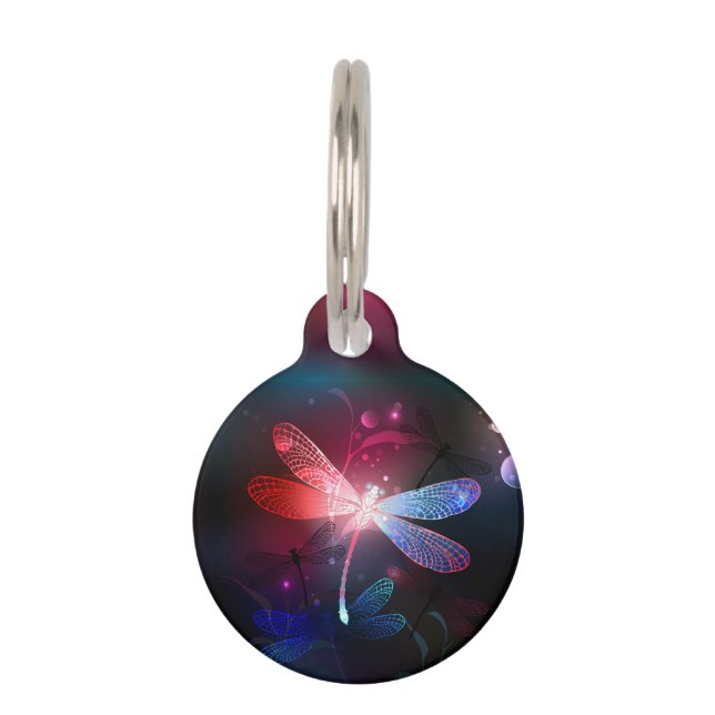 Glowing red dragonfly pet tag (Front)