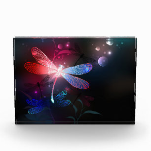 Glowing red dragonfly photo block