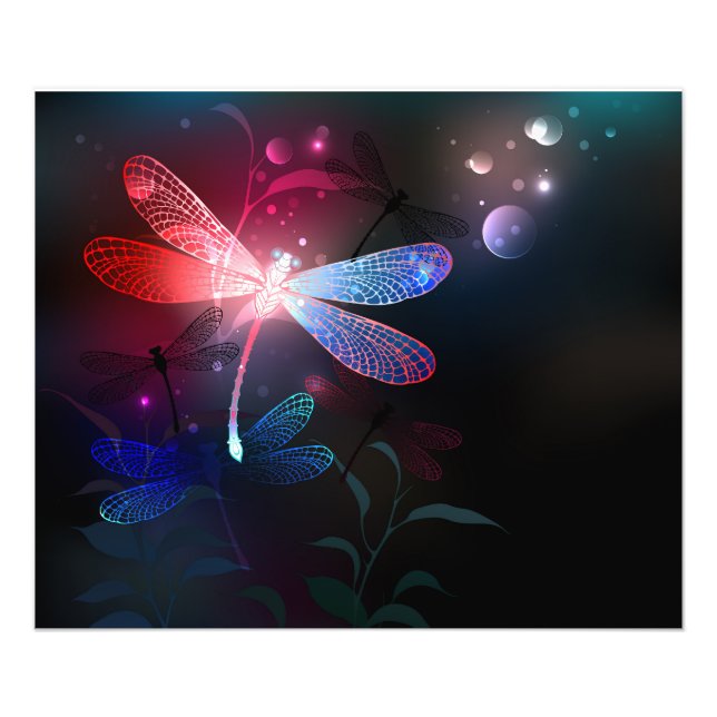 Glowing red dragonfly photo print (Front)