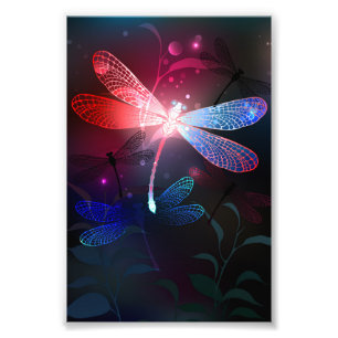 Glowing red dragonfly photo print