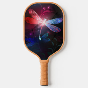 Glowing red dragonfly pickleball paddle