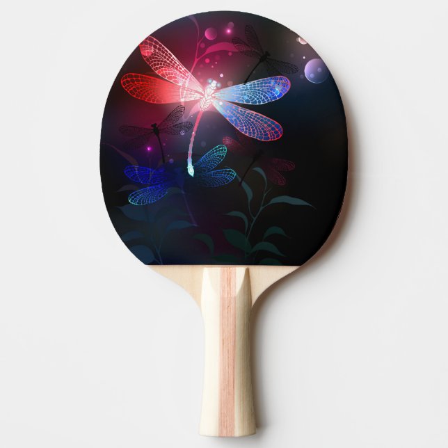 Glowing red dragonfly ping pong paddle (Front)