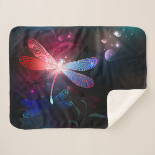 Glowing red dragonfly sherpa blanket