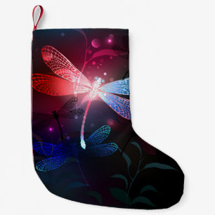Glowing red dragonfly small christmas stocking