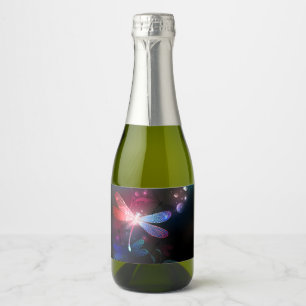 Glowing red dragonfly sparkling wine label
