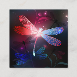Glowing red dragonfly square business card