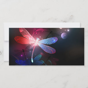 Glowing red dragonfly thank you card