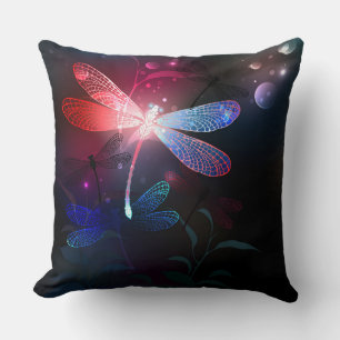 Glowing red dragonfly throw pillow