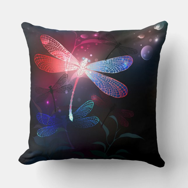 Glowing red dragonfly throw pillow (Front)