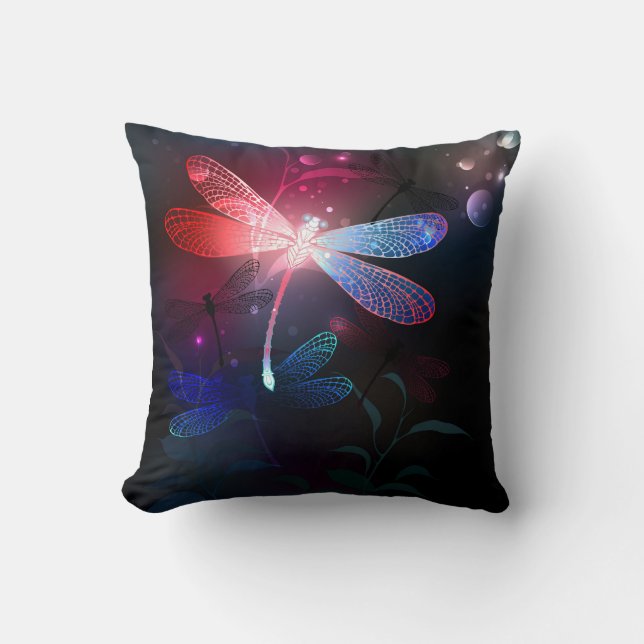 Glowing red dragonfly throw pillow (Front)