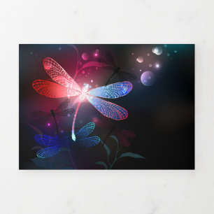 Glowing red dragonfly Tri-Fold holiday card
