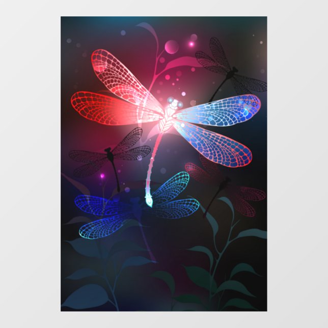 Glowing red dragonfly window cling (Sheet)