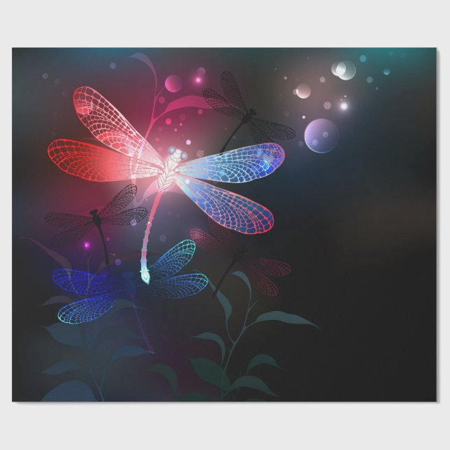 Glowing red dragonfly wrapping paper (Flat)