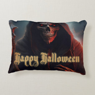 Glowing Red Eyes Reaper Halloween Art Accent Pillow