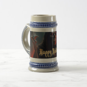 Glowing Red Eyes Reaper Halloween Art Beer Stein