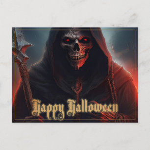 Glowing Red Eyes Reaper Halloween Art Holiday Postcard