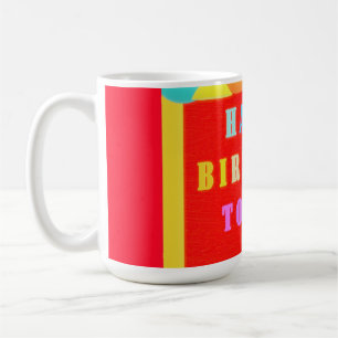 Glowing red plus mixed colours happy birthday coffee mug