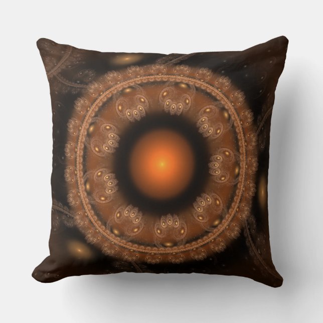 Glowing round fairy fractal pattern throw pillow (Front)
