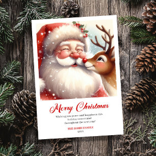 Glowing Santa And Rudolph Merry Holiday Greeting 