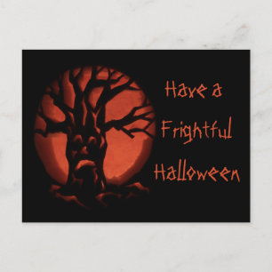 Glowing Scared Dead Tree Halloween Pumpkin Postcard