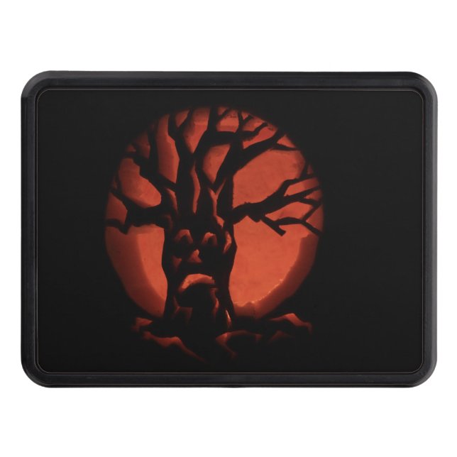 Glowing Scared Dead Tree Halloween Pumpkin Trailer Hitch Cover (Front)