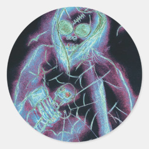 glowing scary skeleton classic round sticker