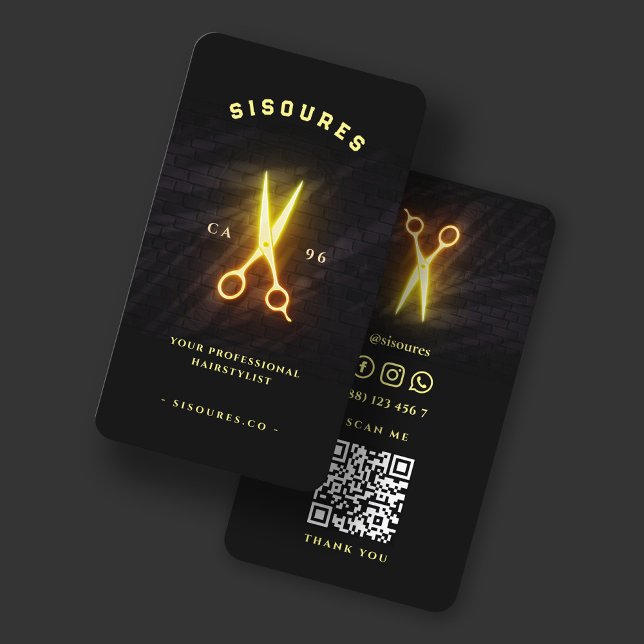 Glowing Scissors Hairstylist Barbershop  Business Card (Creator Uploaded)