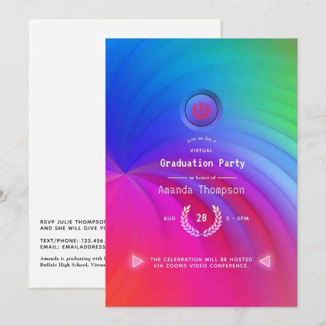 Glowing Screensaver Virtual Graduation Party Invitation (Front/Back)