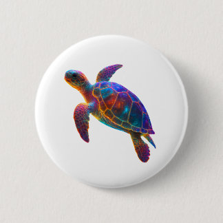 Glowing Sea Turtle Art - Vibrant Underwater Reptil 2 Inch Round Button