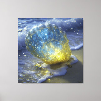 Glowing Seashell on Beach Beneath Canvas Print