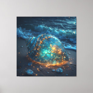 Glowing Seashell on Beach Beneath Canvas Print