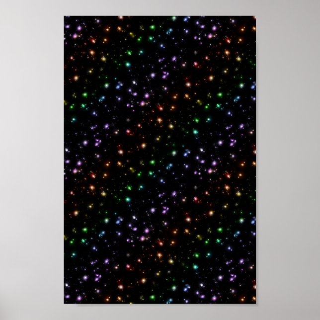Glowing Shiny Rainbow Stars In Space Poster (Front)