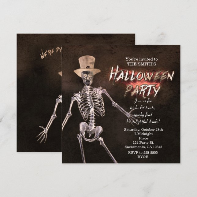 Glowing Skeleton Halloween Party Invitations (Front/Back)