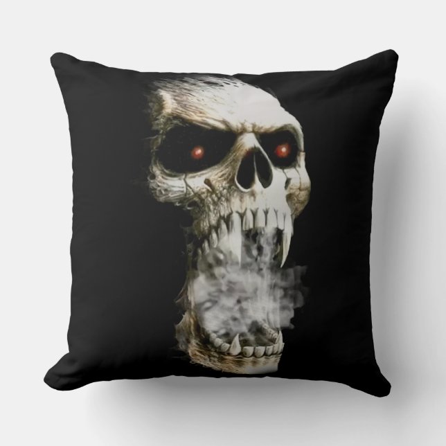 “Glowing Skull Pillow: Hauntingly Cool Decor  Throw Pillow (Front)