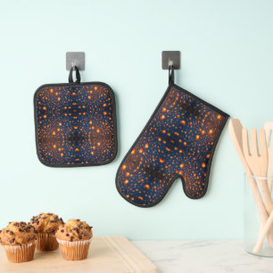 Glowing Sky Lanterns at Night Oven Mitt & Pot Holder Set