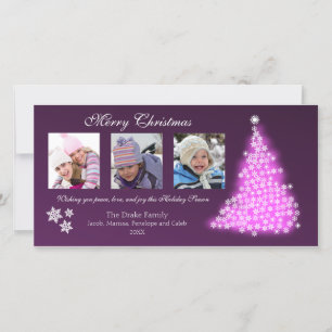 Glowing Snowflake Tree Photocard (eggplant) Holiday Card