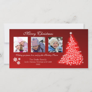 Glowing Snowflake Tree Photocard (red) Holiday Card