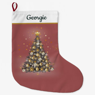 Glowing Star Tree Christmas Stocking – Red