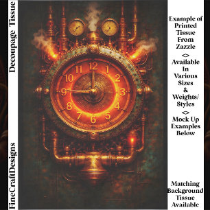 Glowing Steampunk Industrial Clock FG8 Decoupage Tissue Paper