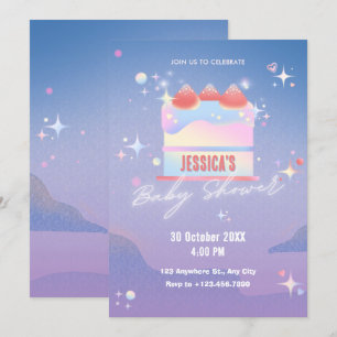 Glowing strawberry cake Baby shower Invitation