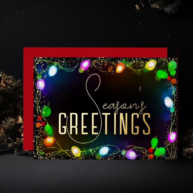 Glowing String Christmas Lights Season's Greetings Foil Holiday Card (Creator Uploaded)