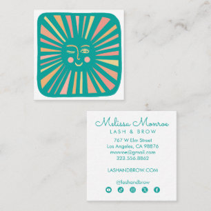 Glowing Sun Cute Charming Teal Social Media Icons Square Business Card