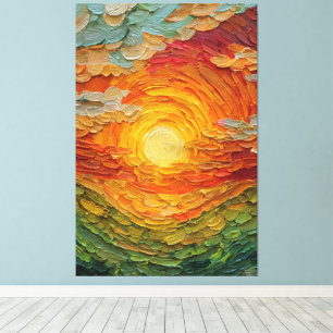 Glowing Sun with Warm and Cool Tones Abstract Wall Canvas Print