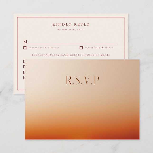 Glowing Sunset wedding meal choices RSVP Card (Front/Back)
